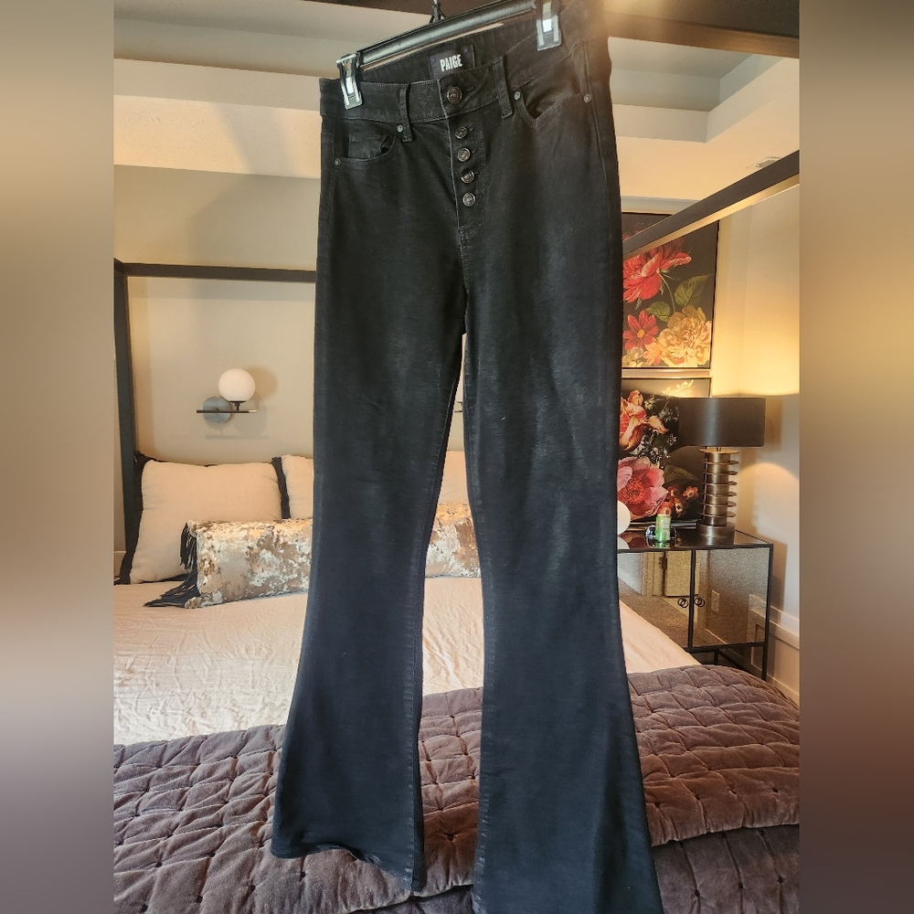 Paige black waxed flare denim